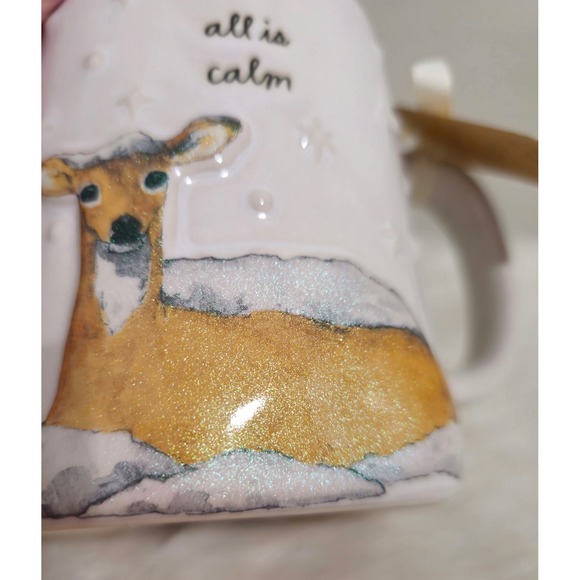 Rae Dunn Inspired All is Calm Deer Shimmer Christmas Holiday Coffee Mug Cup NWT - Picture 5 of 5